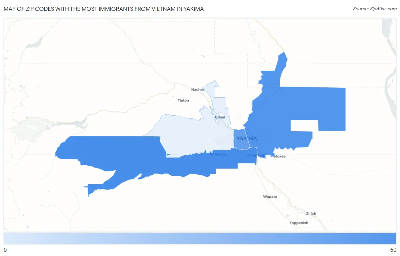 Zip Codes with the Most Immigrants from Vietnam in Yakima Map