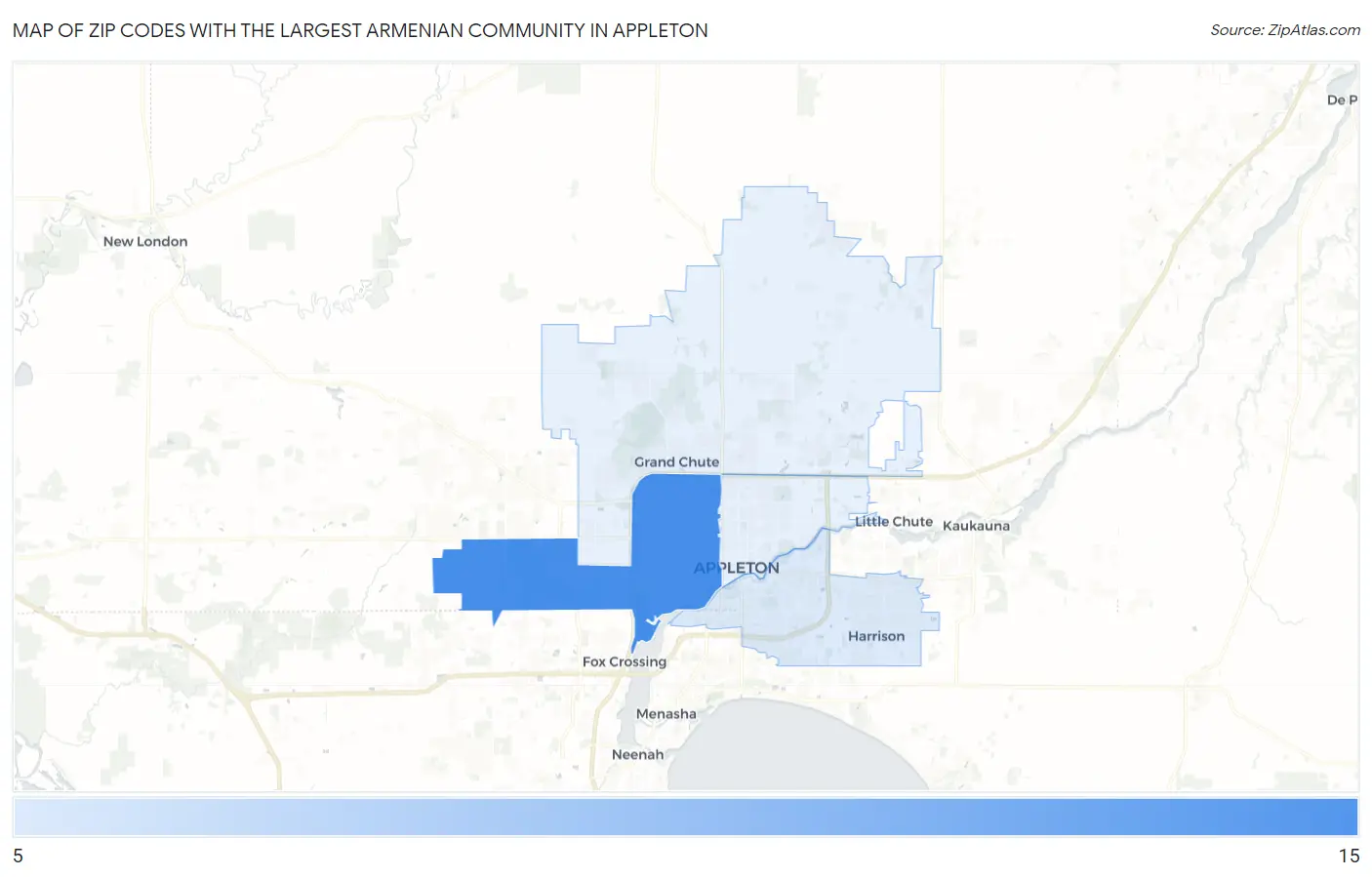 Zip Codes with the Largest Armenian Community in Appleton Map