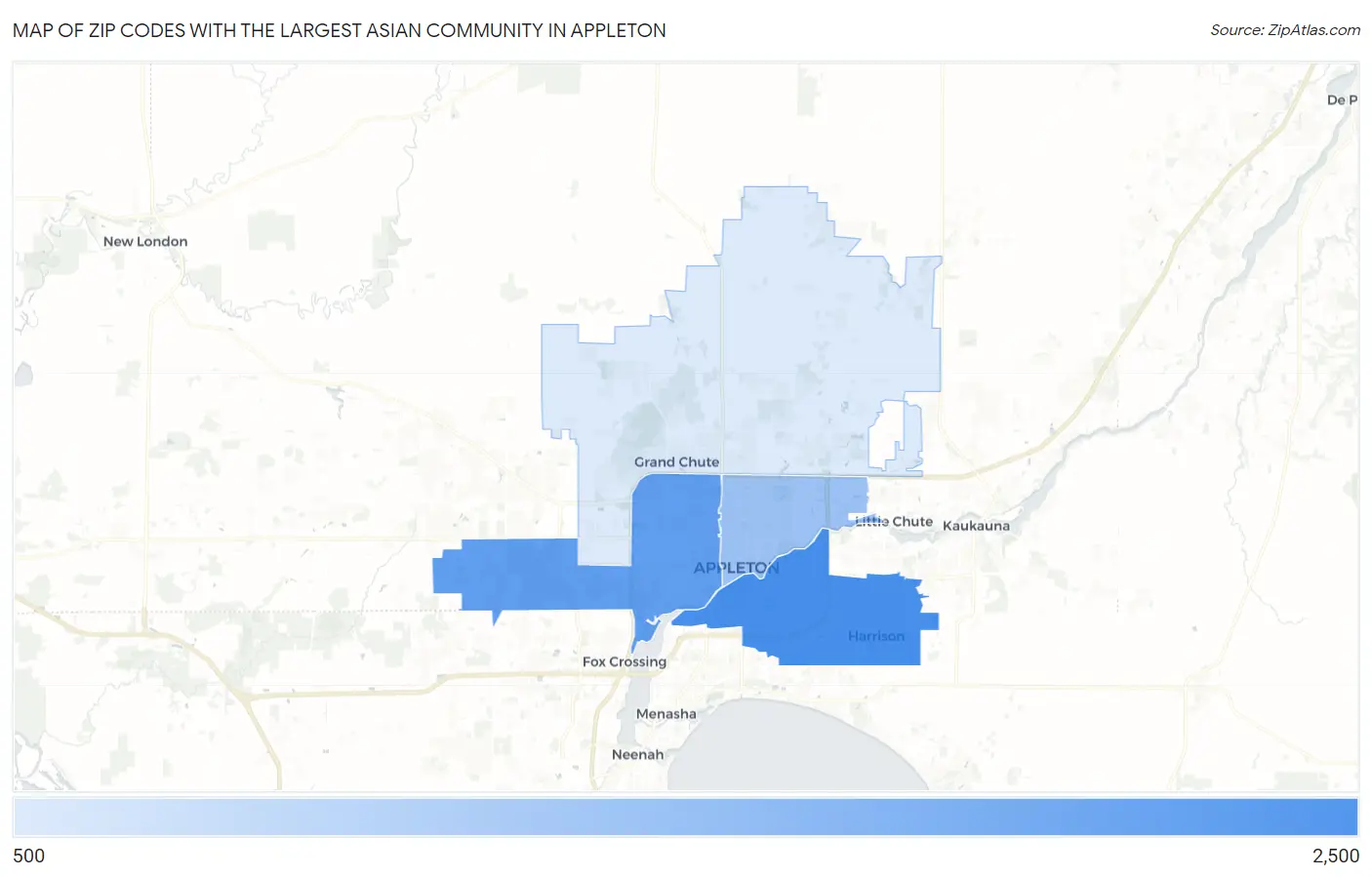 Zip Codes with the Largest Asian Community in Appleton Map