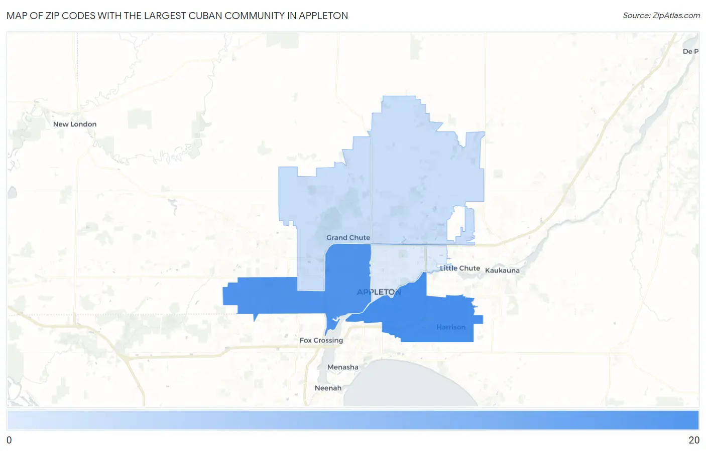 Zip Codes with the Largest Cuban Community in Appleton Map
