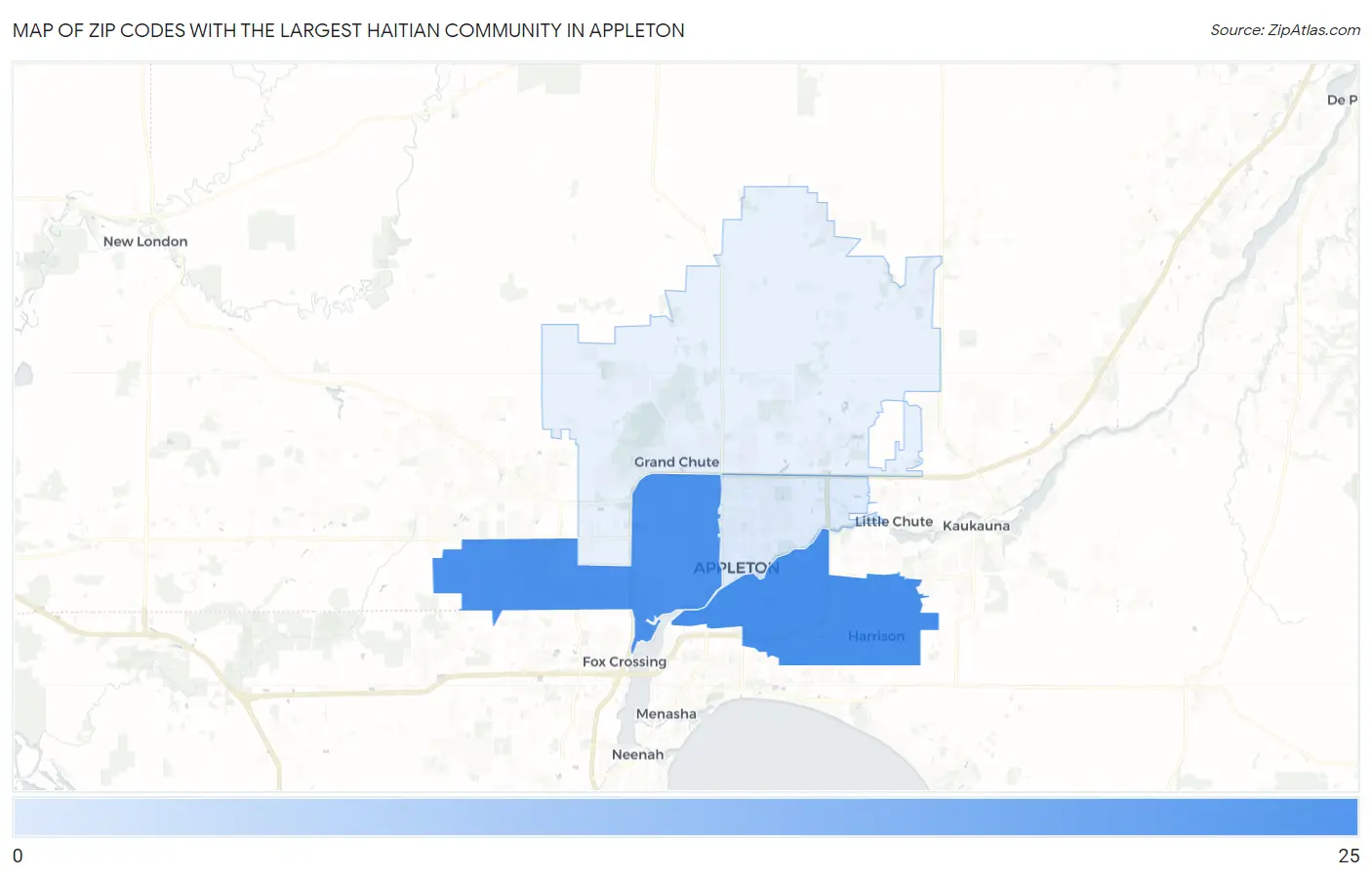 Zip Codes with the Largest Haitian Community in Appleton Map