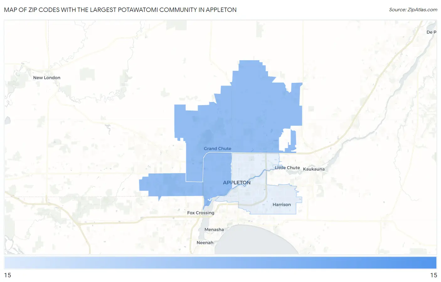 Zip Codes with the Largest Potawatomi Community in Appleton Map