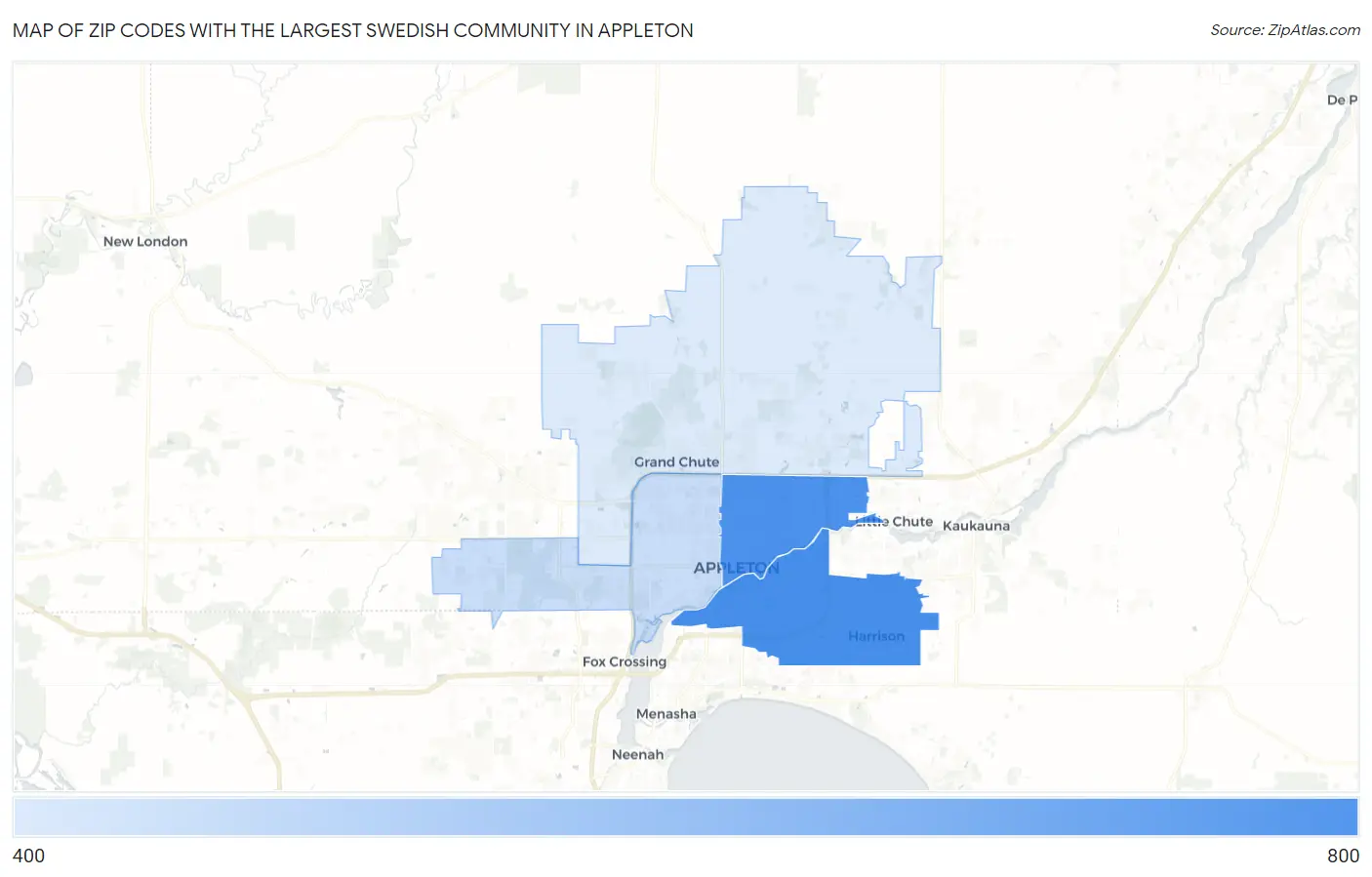 Zip Codes with the Largest Swedish Community in Appleton Map