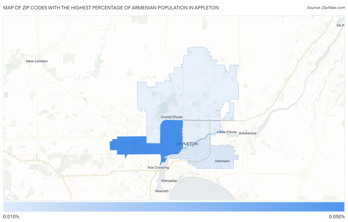 Zip Codes with the Highest Percentage of Armenian Population in Appleton Map