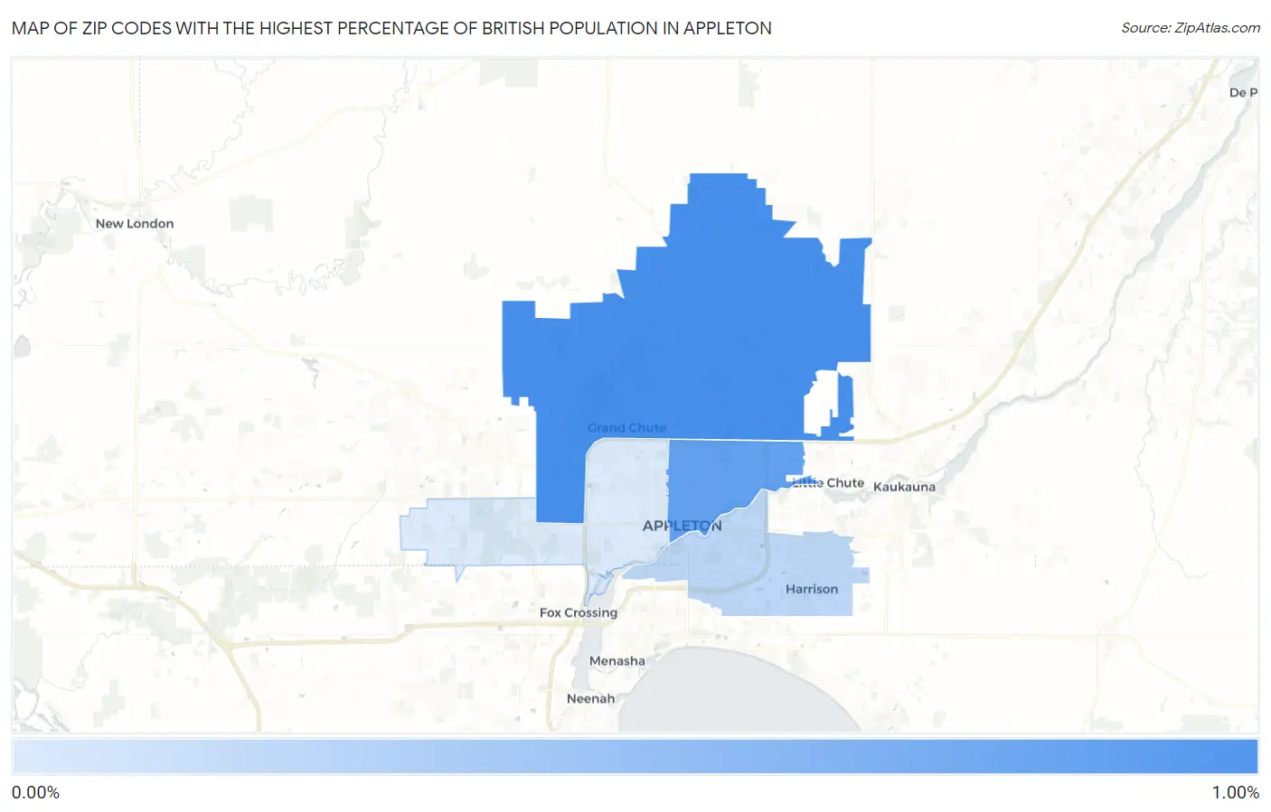 Zip Codes with the Highest Percentage of British Population in Appleton Map