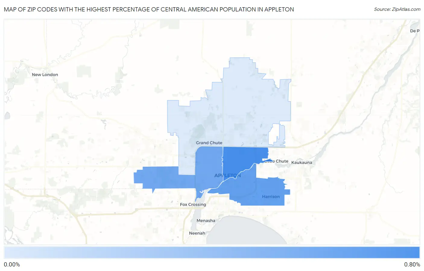 Zip Codes with the Highest Percentage of Central American Population in Appleton Map