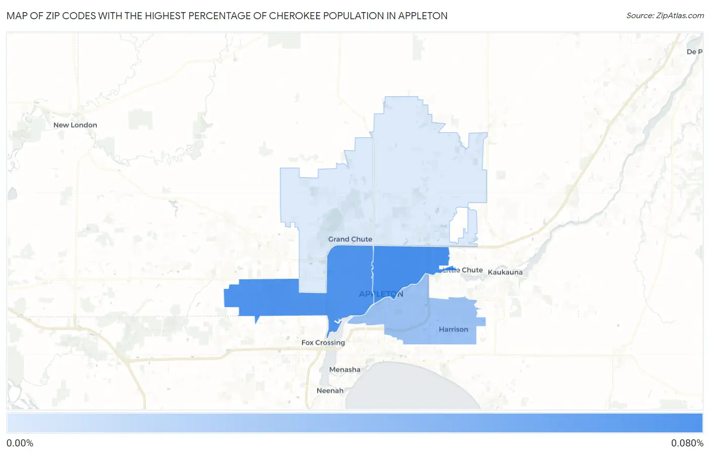 Zip Codes with the Highest Percentage of Cherokee Population in Appleton Map