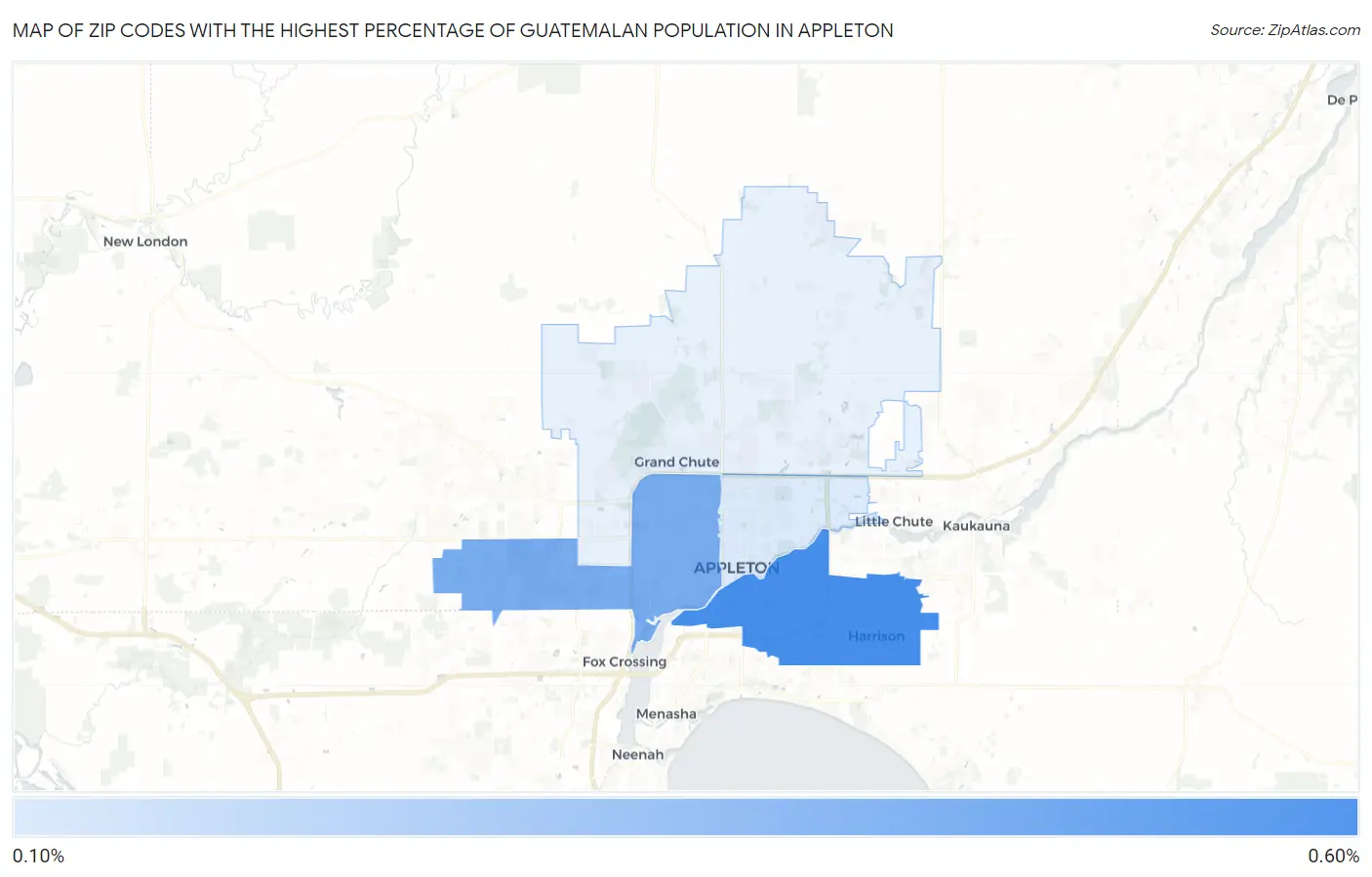 Zip Codes with the Highest Percentage of Guatemalan Population in Appleton Map