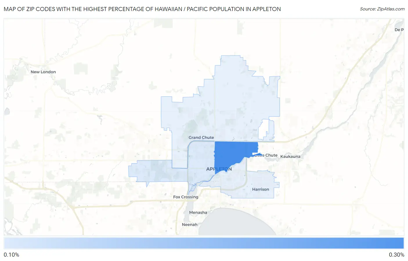 Zip Codes with the Highest Percentage of Hawaiian / Pacific Population in Appleton Map