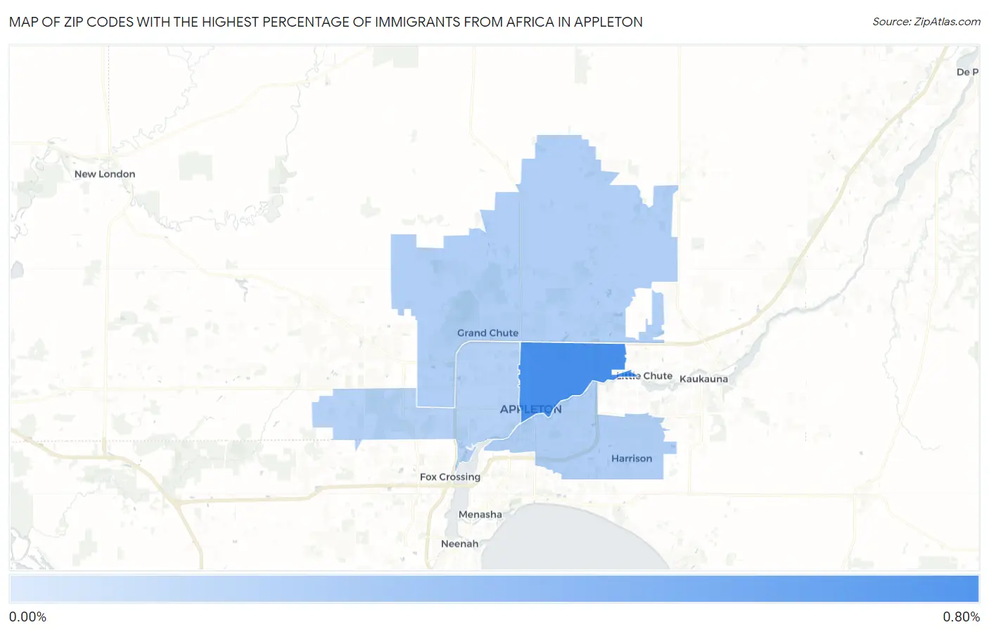 Zip Codes with the Highest Percentage of Immigrants from Africa in Appleton Map