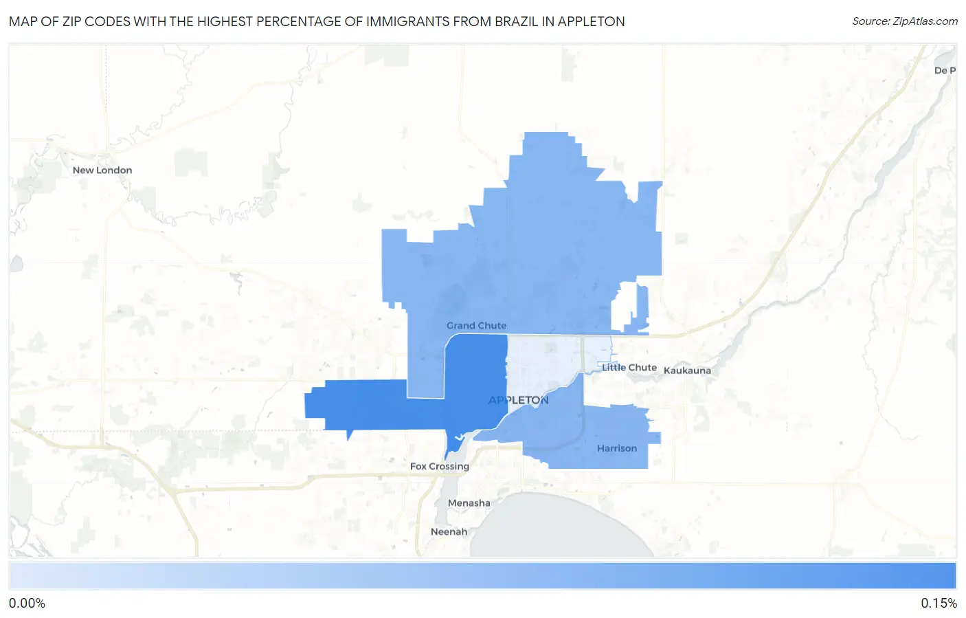 Zip Codes with the Highest Percentage of Immigrants from Brazil in Appleton Map
