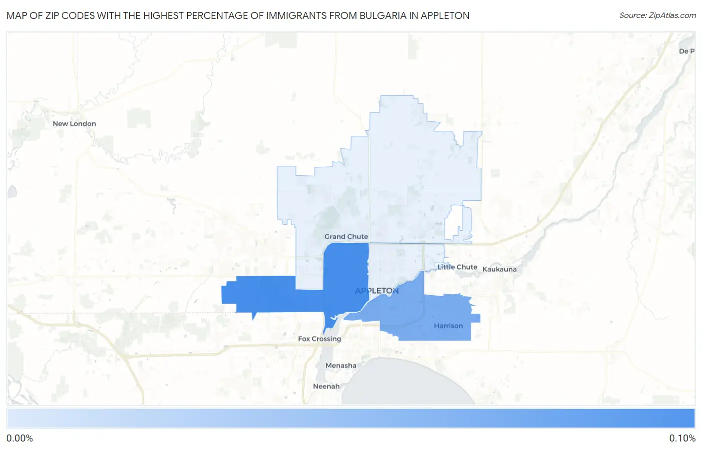 Zip Codes with the Highest Percentage of Immigrants from Bulgaria in Appleton Map
