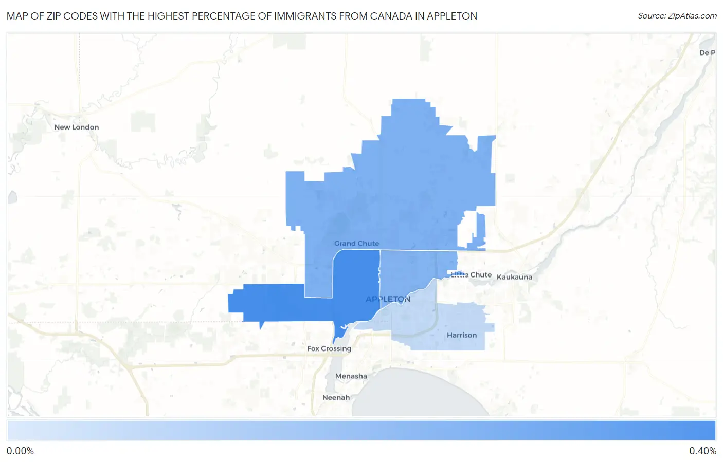 Zip Codes with the Highest Percentage of Immigrants from Canada in Appleton Map