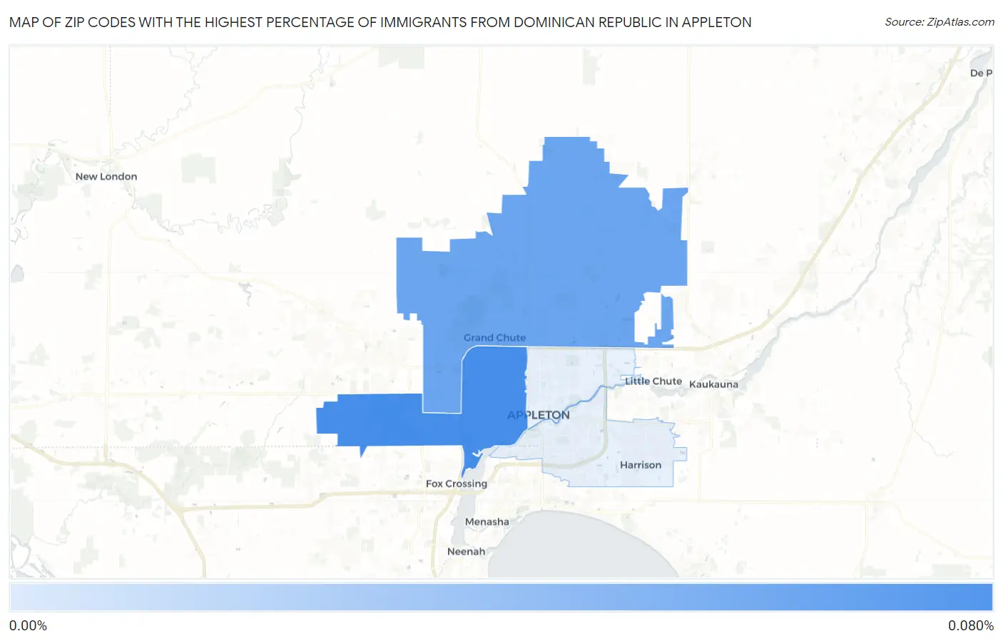 Zip Codes with the Highest Percentage of Immigrants from Dominican Republic in Appleton Map