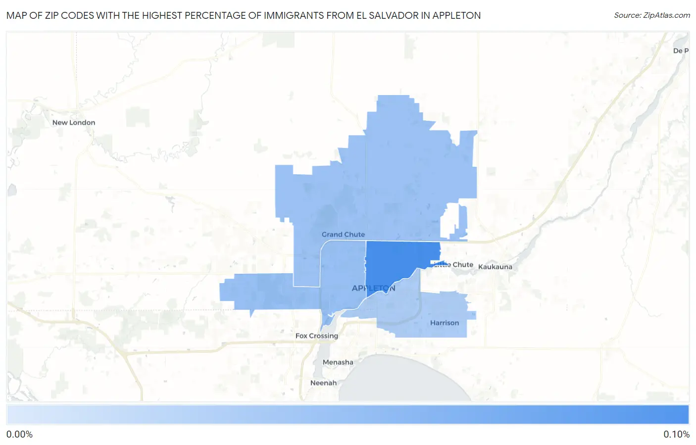 Zip Codes with the Highest Percentage of Immigrants from El Salvador in Appleton Map