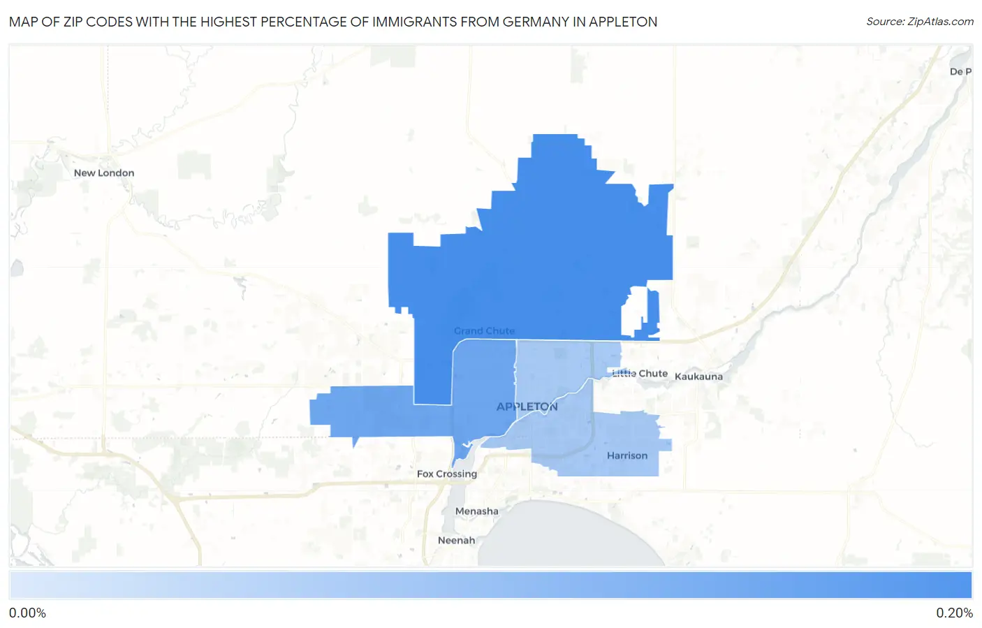 Zip Codes with the Highest Percentage of Immigrants from Germany in Appleton Map