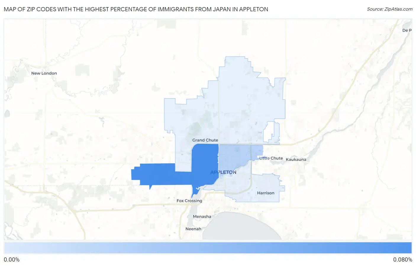 Zip Codes with the Highest Percentage of Immigrants from Japan in Appleton Map