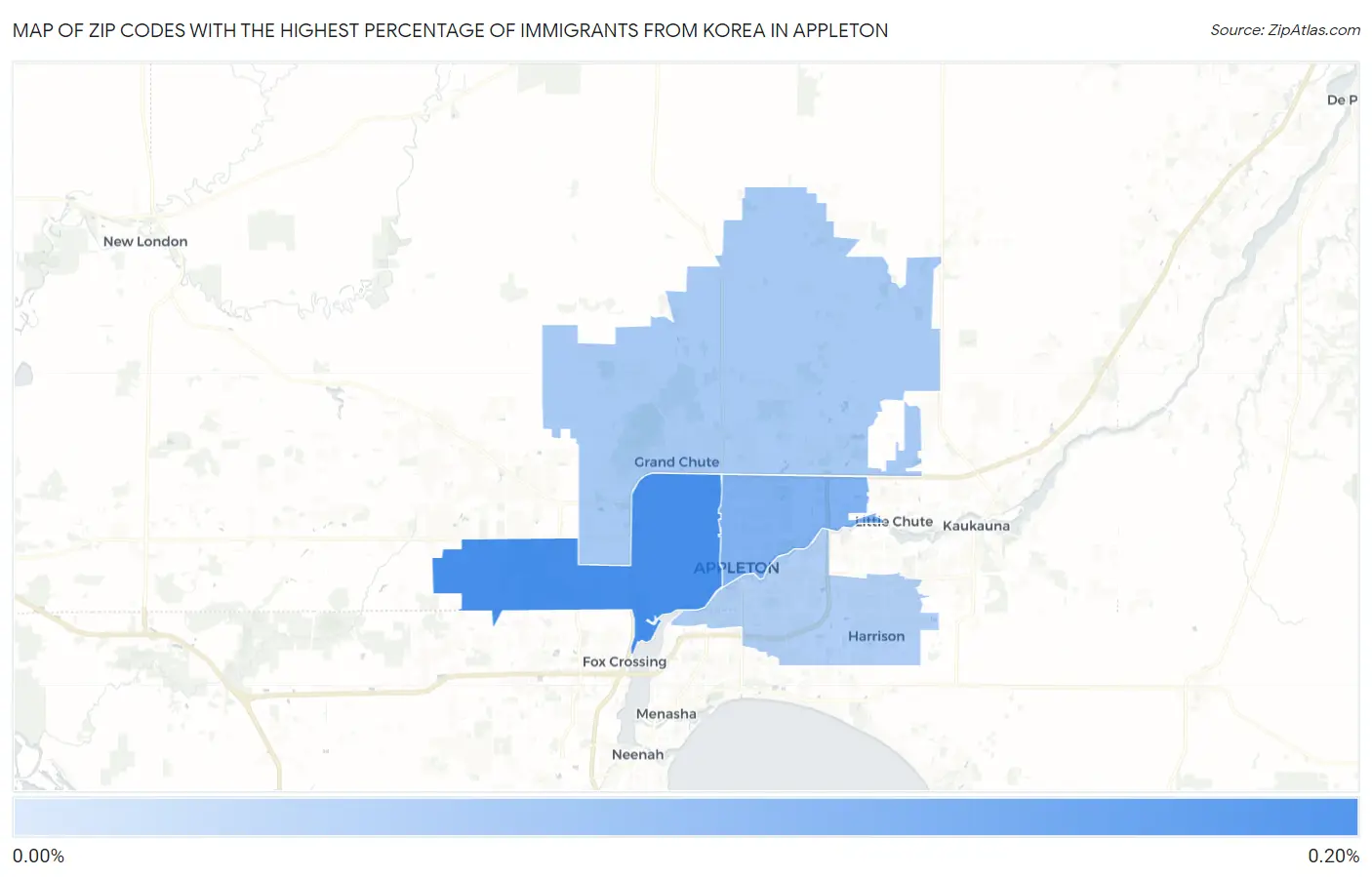 Zip Codes with the Highest Percentage of Immigrants from Korea in Appleton Map