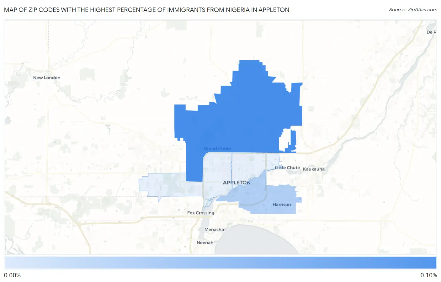 Zip Codes with the Highest Percentage of Immigrants from Nigeria in Appleton Map