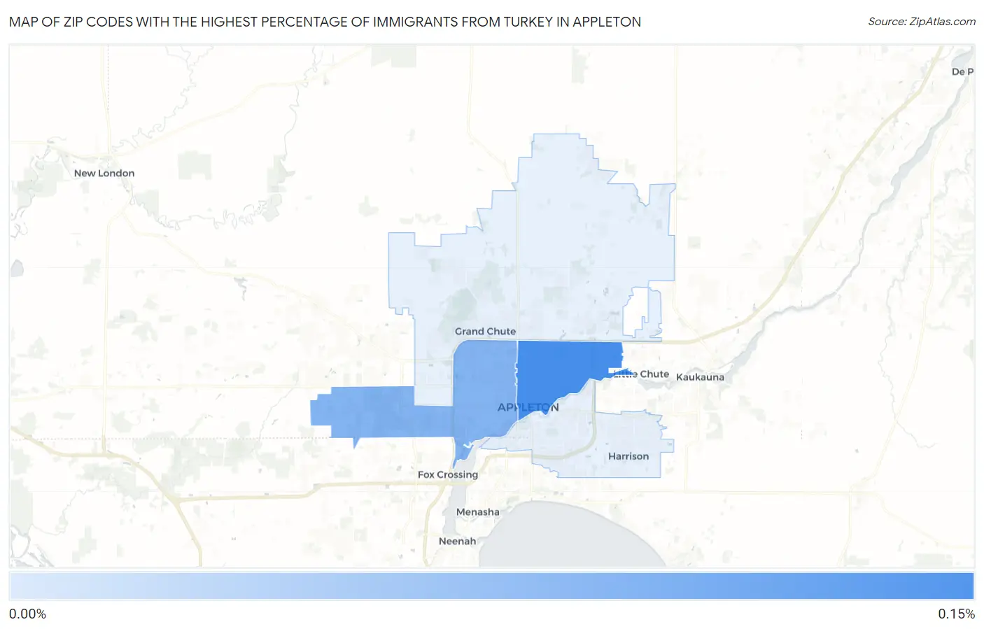 Zip Codes with the Highest Percentage of Immigrants from Turkey in Appleton Map