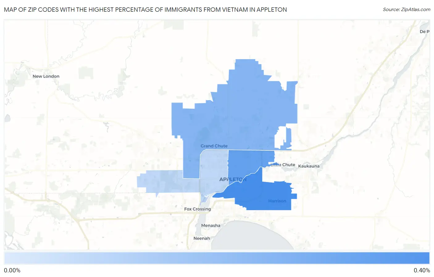 Zip Codes with the Highest Percentage of Immigrants from Vietnam in Appleton Map