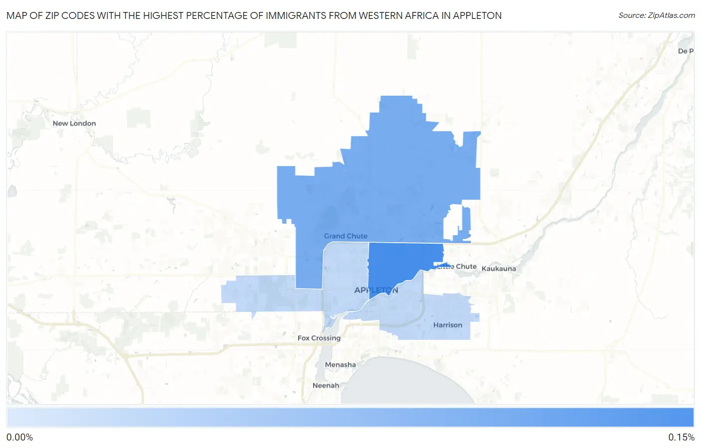 Zip Codes with the Highest Percentage of Immigrants from Western Africa in Appleton Map
