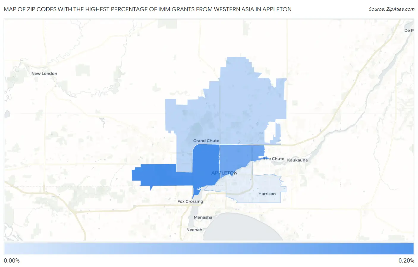 Zip Codes with the Highest Percentage of Immigrants from Western Asia in Appleton Map