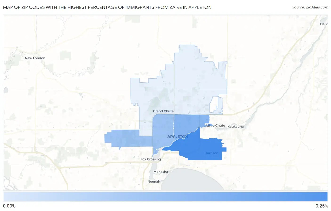 Zip Codes with the Highest Percentage of Immigrants from Zaire in Appleton Map
