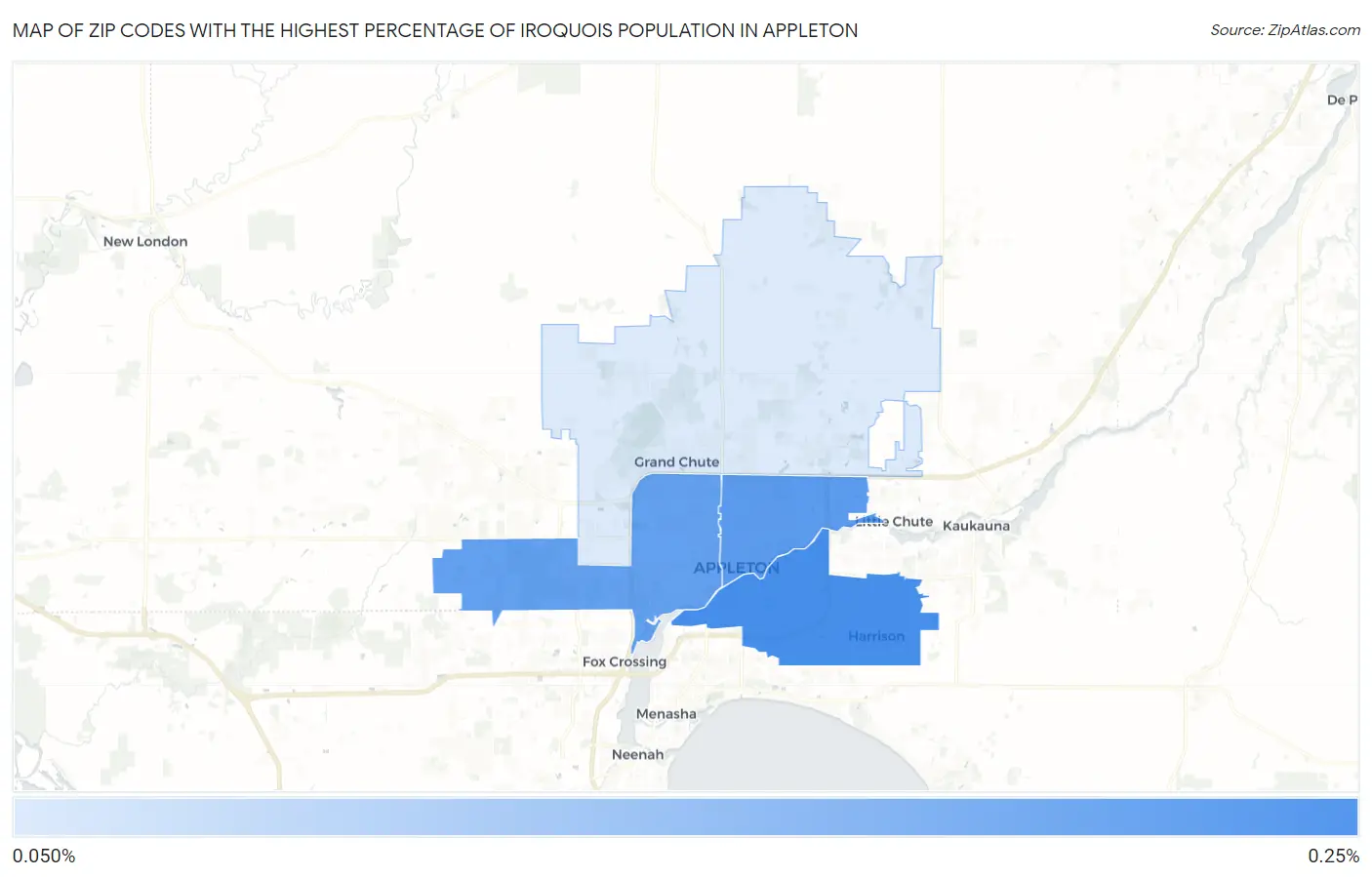 Zip Codes with the Highest Percentage of Iroquois Population in Appleton Map
