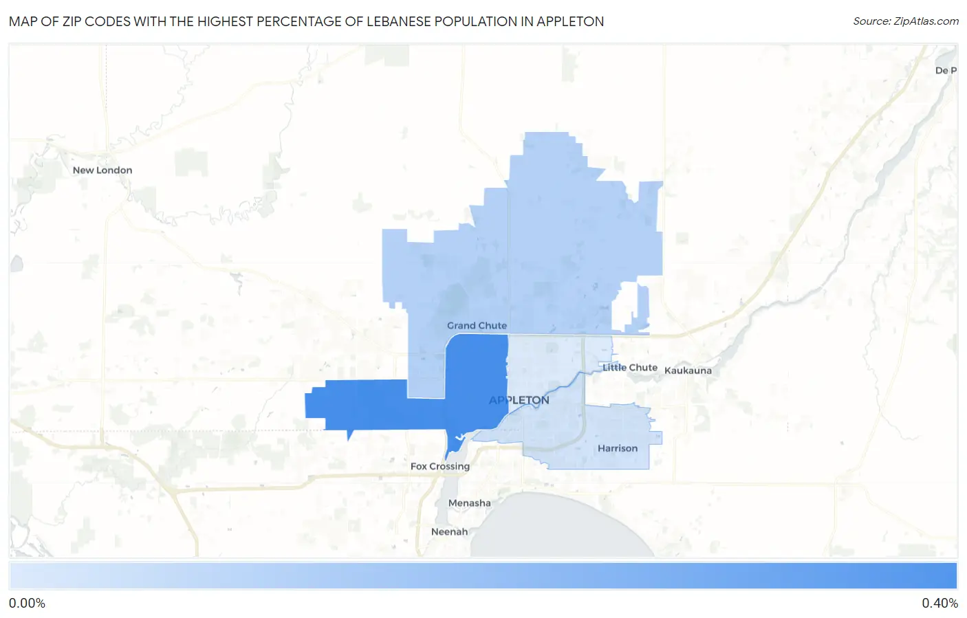 Zip Codes with the Highest Percentage of Lebanese Population in Appleton Map