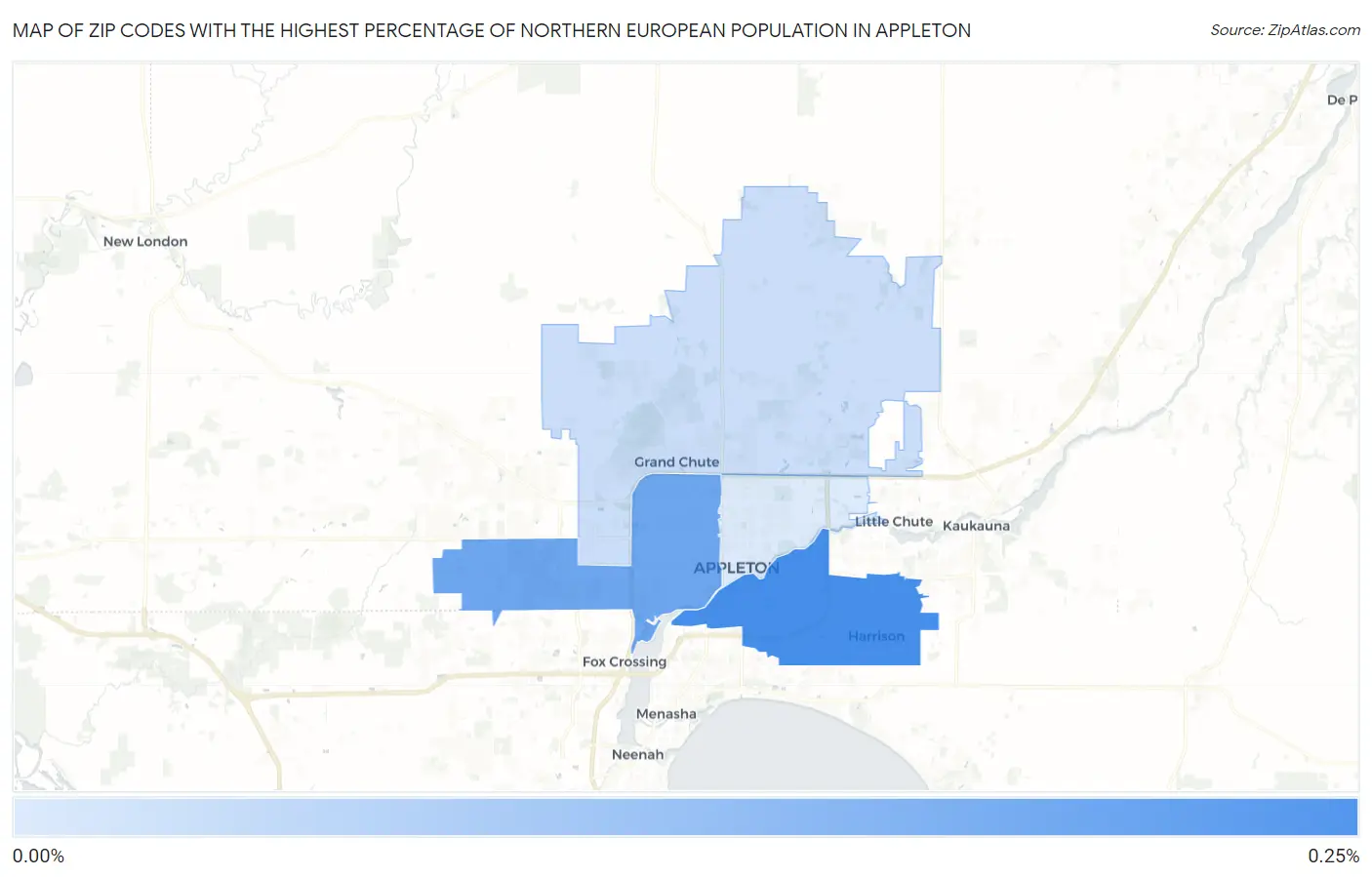 Zip Codes with the Highest Percentage of Northern European Population in Appleton Map