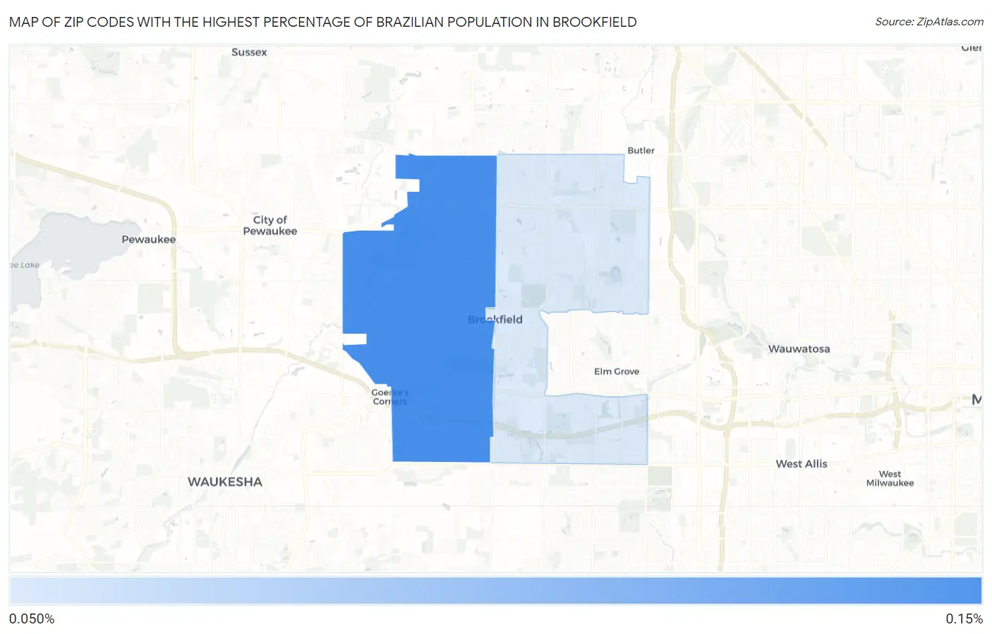 Zip Codes with the Highest Percentage of Brazilian Population in Brookfield Map