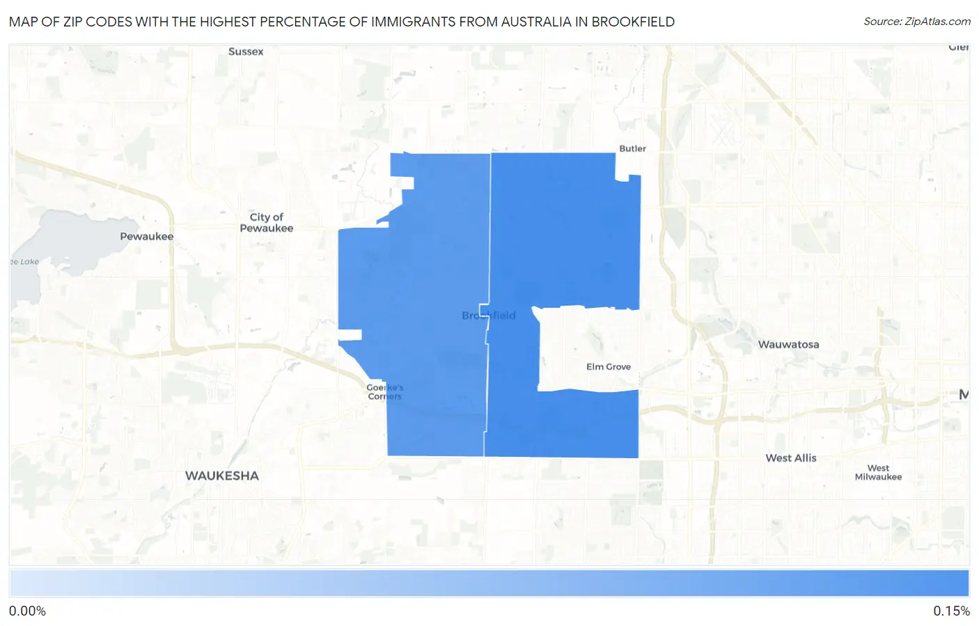 Zip Codes with the Highest Percentage of Immigrants from Australia in Brookfield Map
