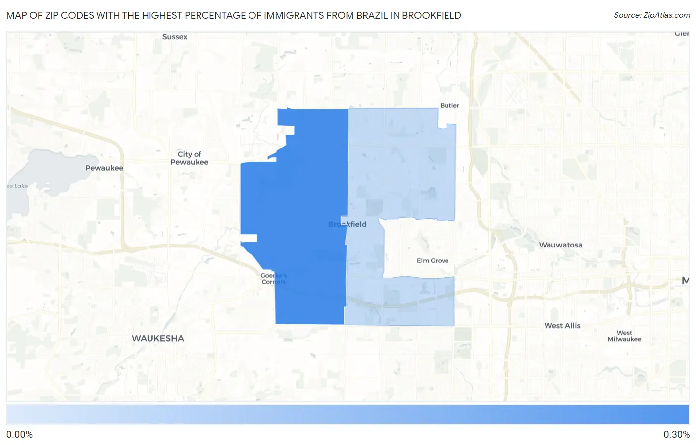 Zip Codes with the Highest Percentage of Immigrants from Brazil in Brookfield Map