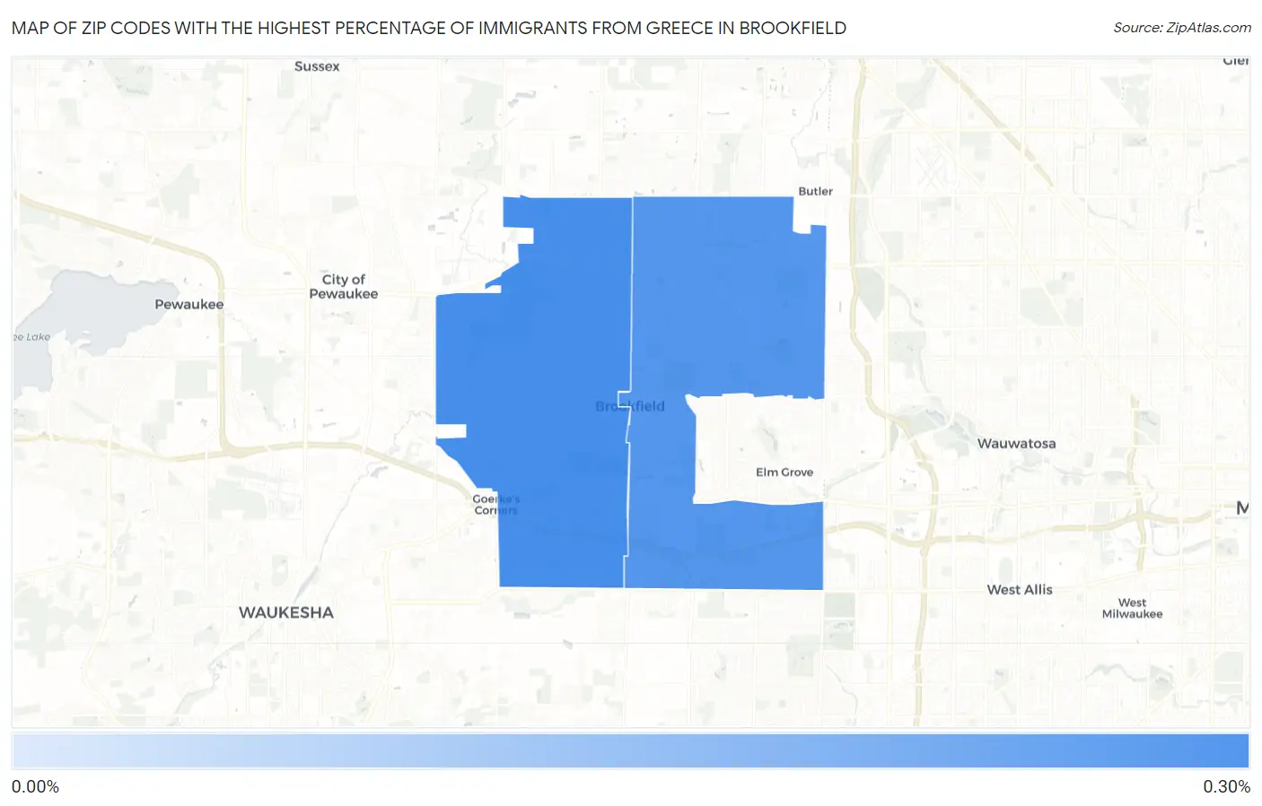 Zip Codes with the Highest Percentage of Immigrants from Greece in Brookfield Map