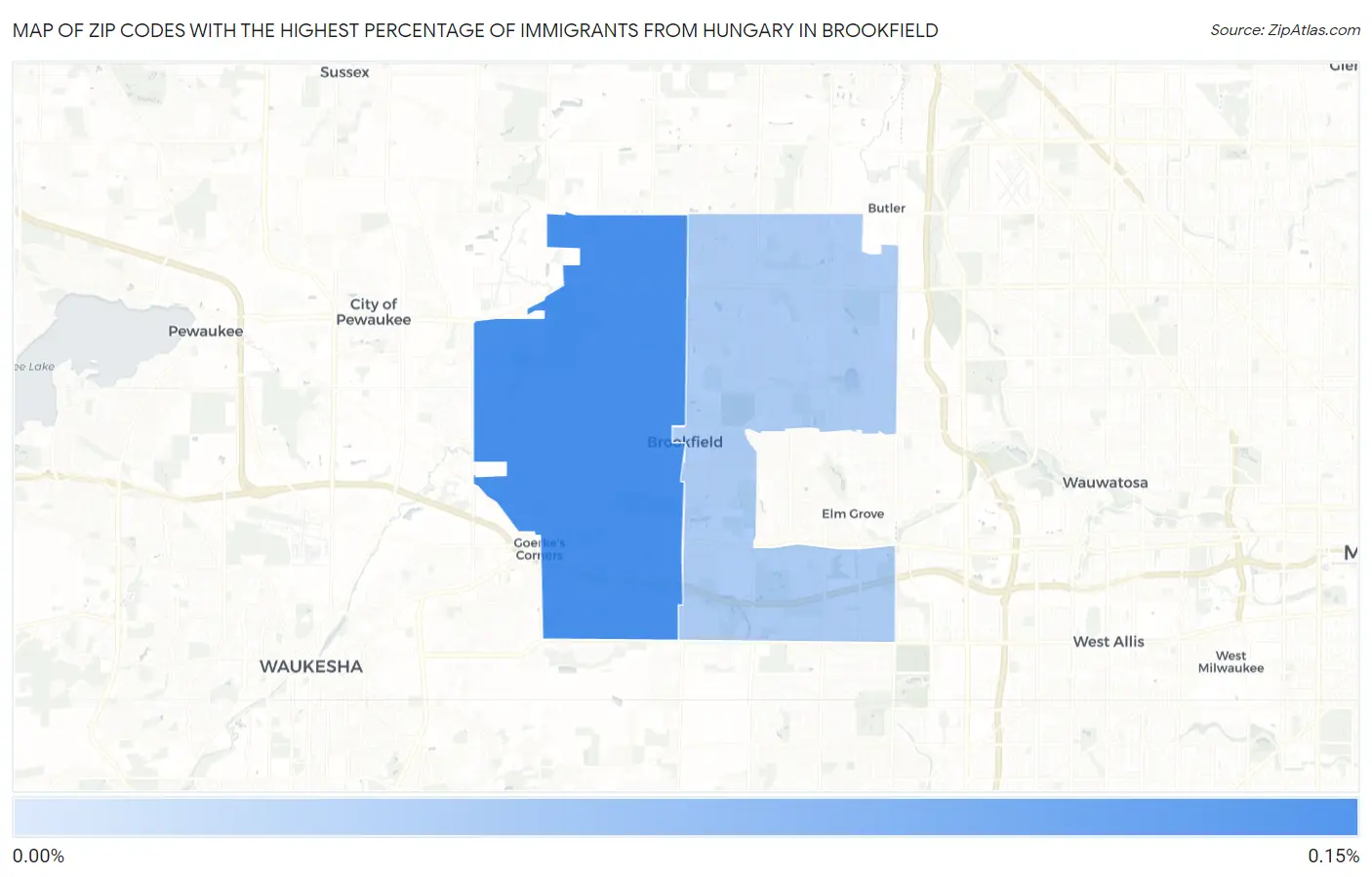 Zip Codes with the Highest Percentage of Immigrants from Hungary in Brookfield Map