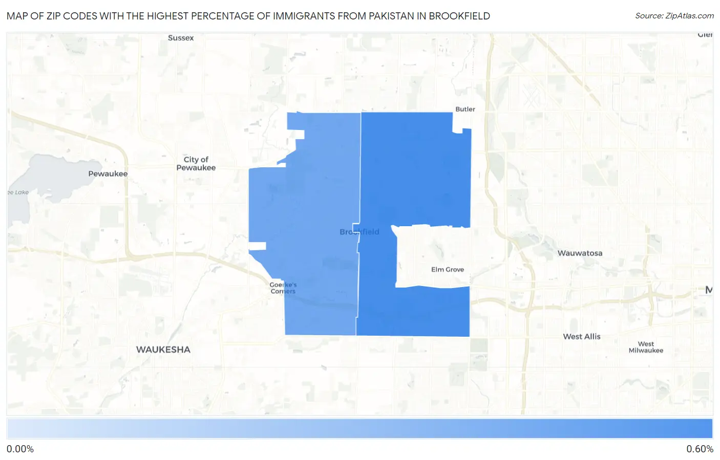 Zip Codes with the Highest Percentage of Immigrants from Pakistan in Brookfield Map