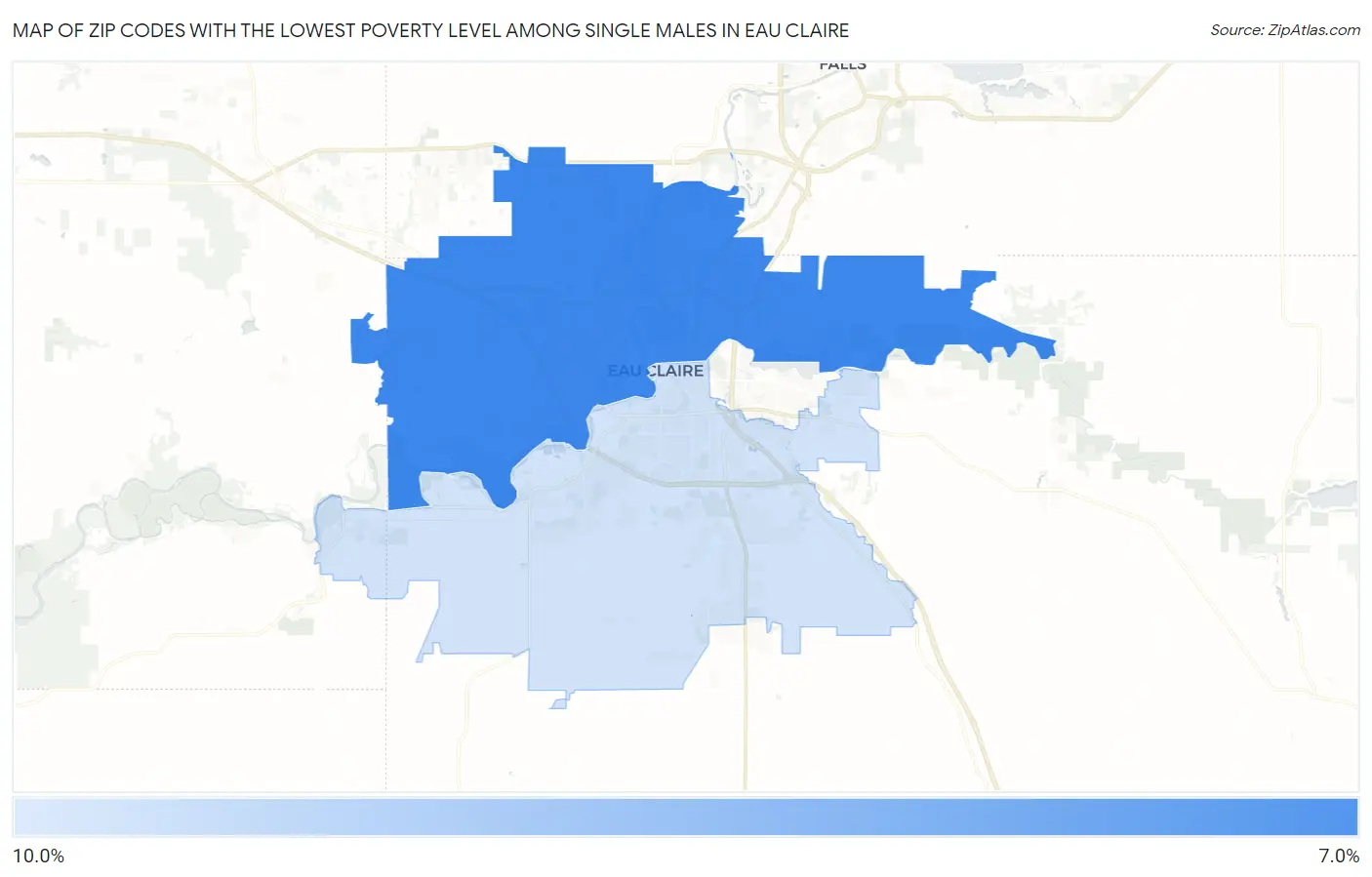 Zip Codes with the Lowest Poverty Level Among Single Males in Eau Claire Map