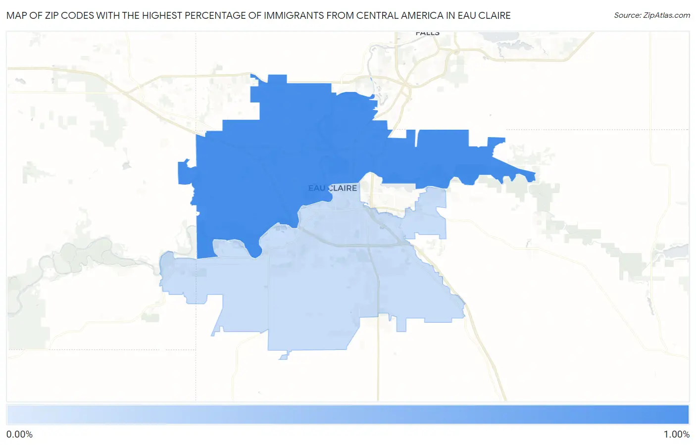 Zip Codes with the Highest Percentage of Immigrants from Central America in Eau Claire Map