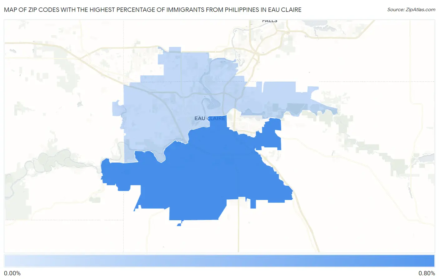 Zip Codes with the Highest Percentage of Immigrants from Philippines in Eau Claire Map