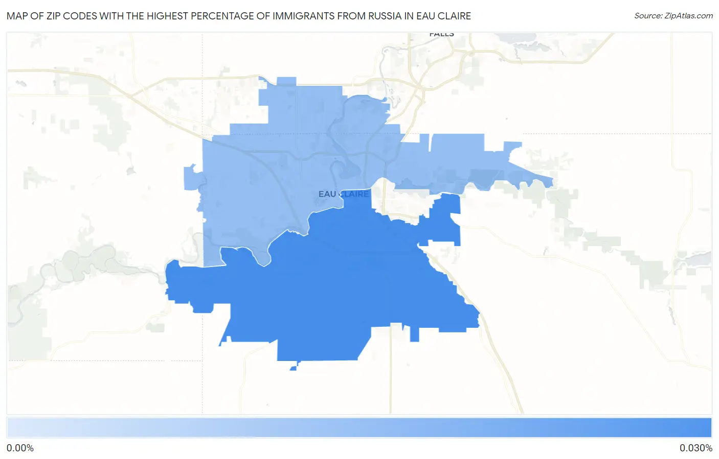 Zip Codes with the Highest Percentage of Immigrants from Russia in Eau Claire Map