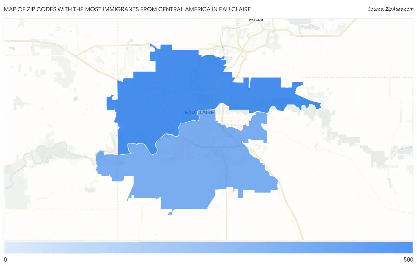 Zip Codes with the Most Immigrants from Central America in Eau Claire Map