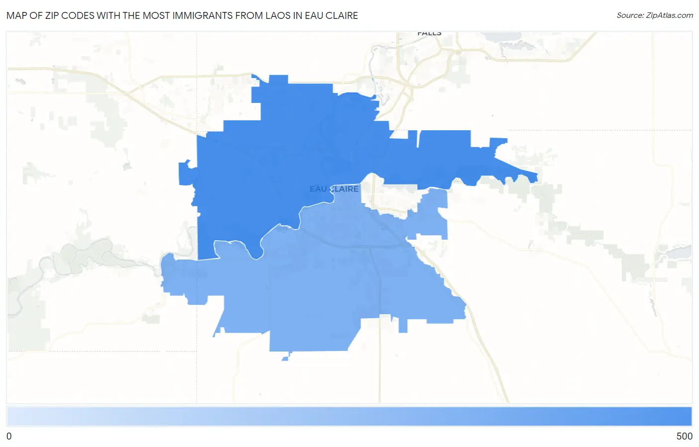 Zip Codes with the Most Immigrants from Laos in Eau Claire Map