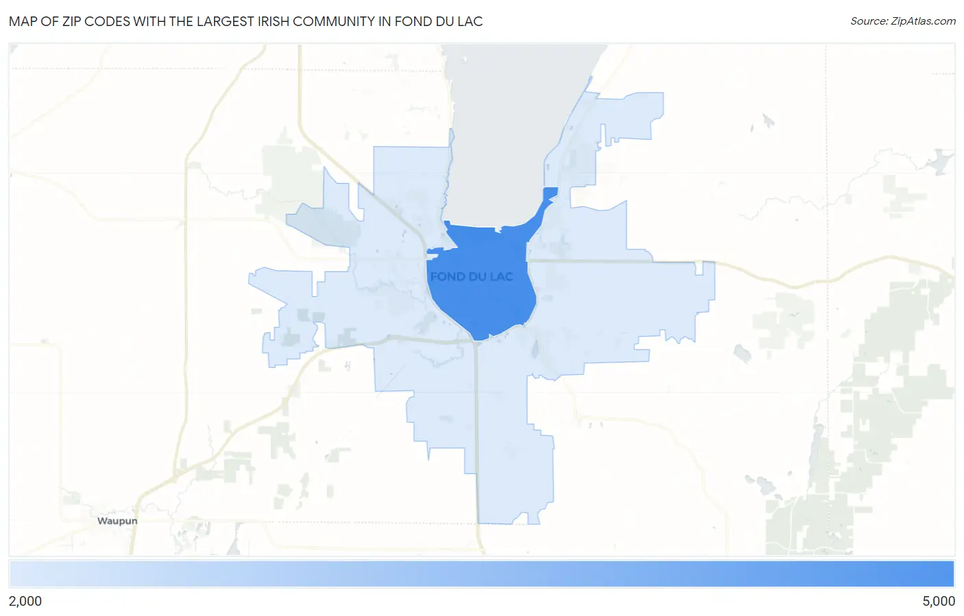 Zip Codes with the Largest Irish Community in Fond Du Lac Map