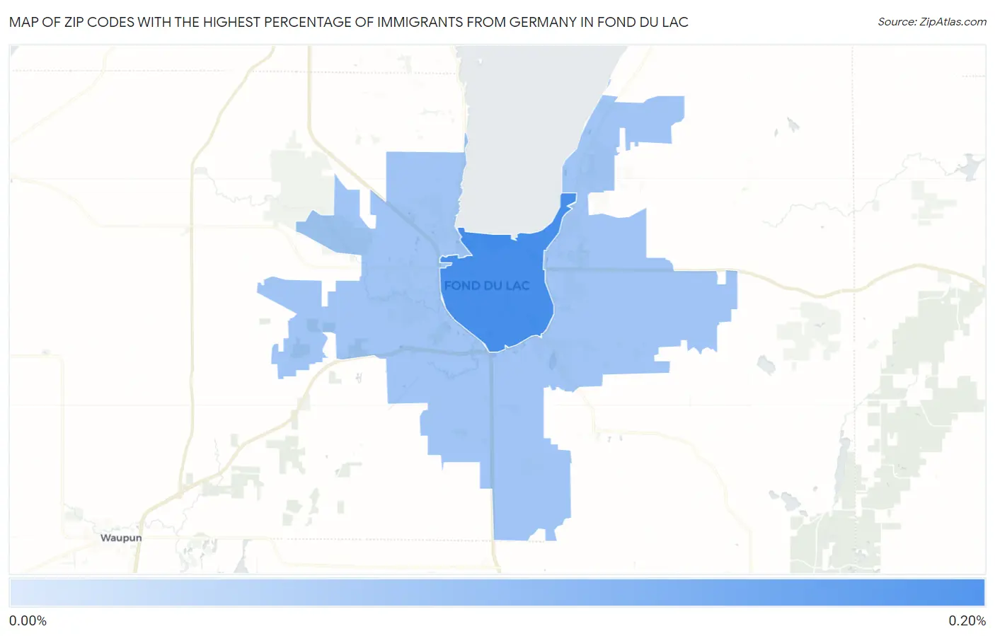Zip Codes with the Highest Percentage of Immigrants from Germany in Fond Du Lac Map