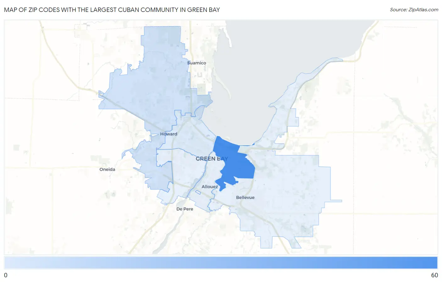 Zip Codes with the Largest Cuban Community in Green Bay Map