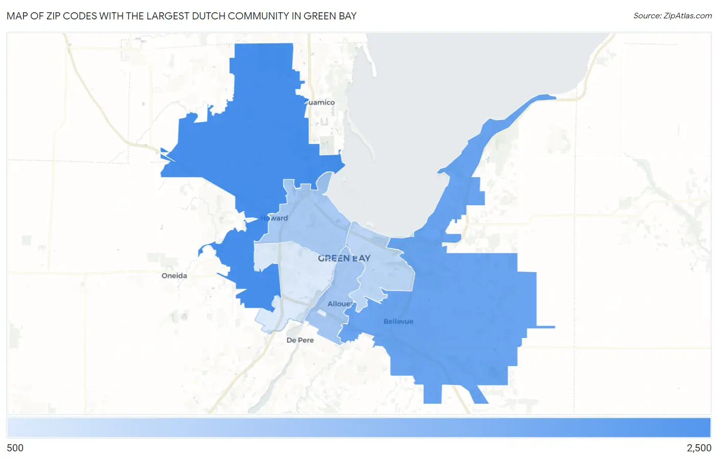 Zip Codes with the Largest Dutch Community in Green Bay Map