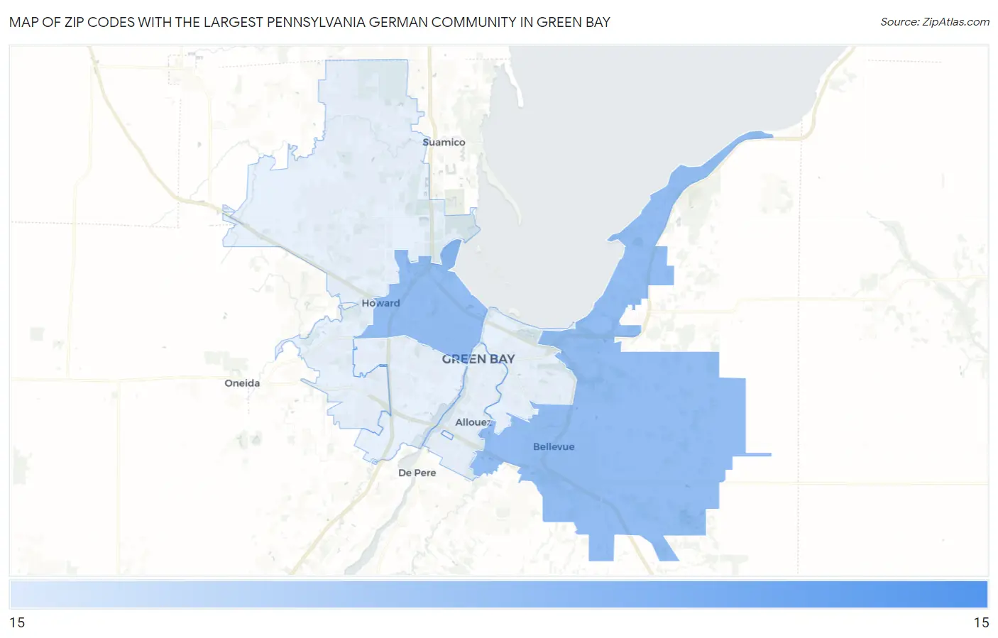 Zip Codes with the Largest Pennsylvania German Community in Green Bay Map