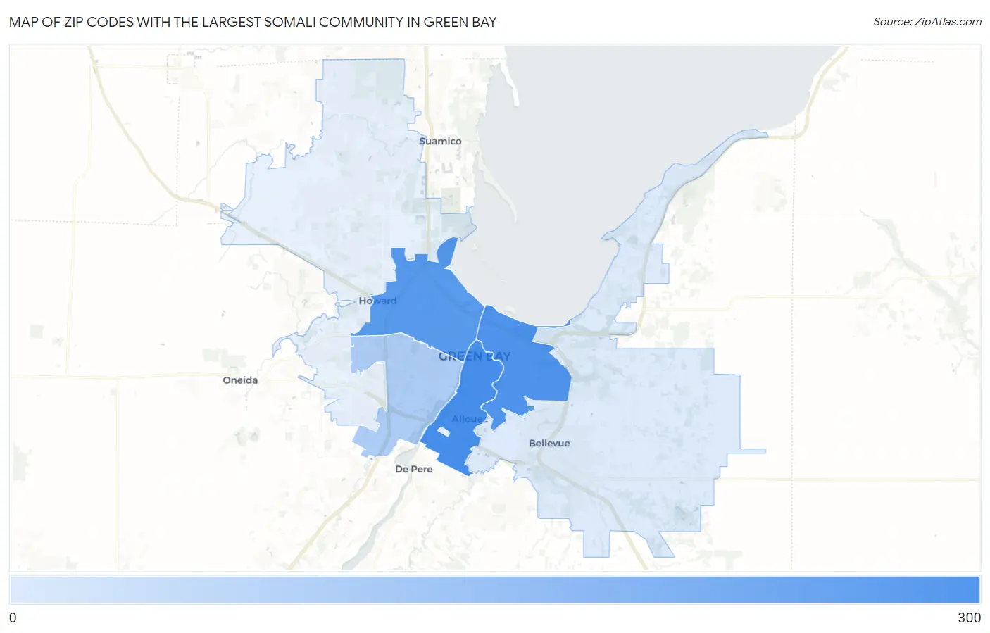 Zip Codes with the Largest Somali Community in Green Bay Map