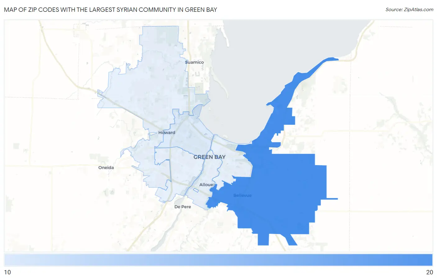 Zip Codes with the Largest Syrian Community in Green Bay Map